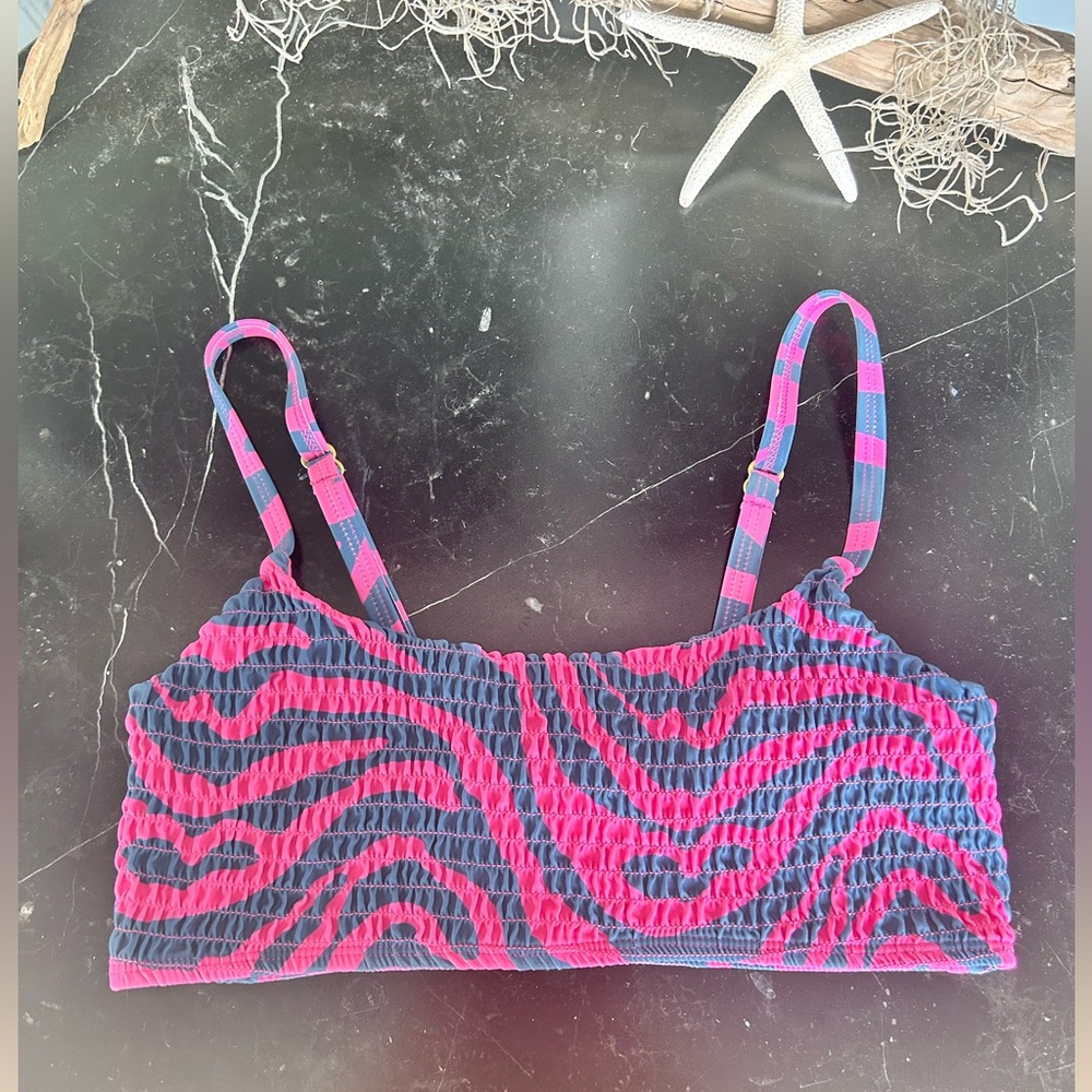 Mosmann Australia Blue Pink Zebra ribbed bikini top S NWOT